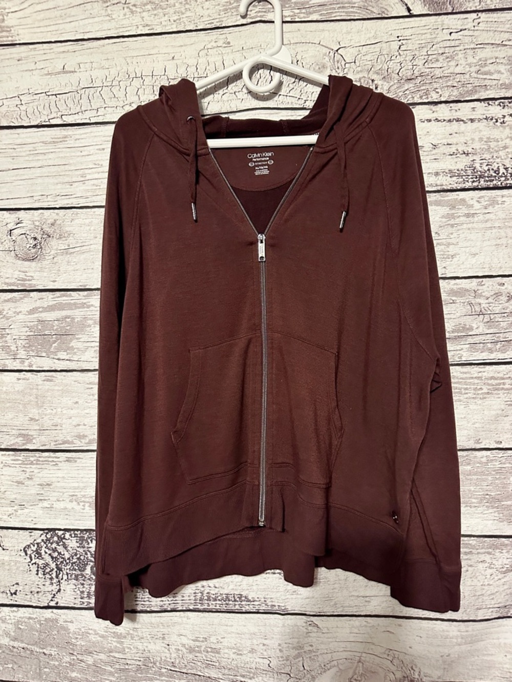 Calvin Klein Performance XL Burgundy Zip Hoodie Stretch Lightweight